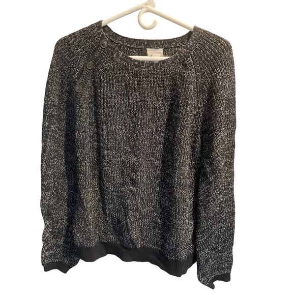 CASLON Women's Button Shoulder Knit Sweater Medium Black Cotton Crewneck - Picture 1 of 9